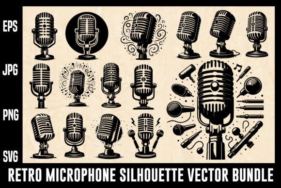 Retro Microphone Silhouette Vector Set