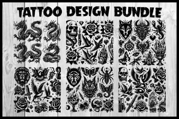 Tattoo T-Shirts, Stickers Design Bundle